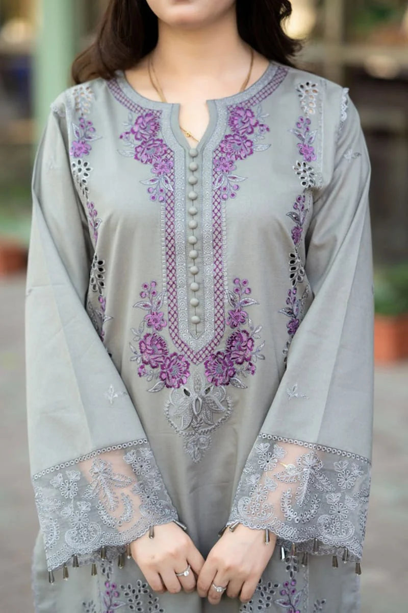 MS-170 Unstitched Embroidered Dhanak Suit 3pc With Embroidered Dhanak Shawl