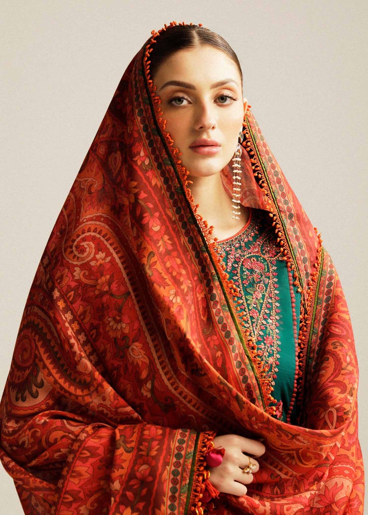 MB-525 Dhanak Embroidered Suit With Digital Printed Woolen Shawl