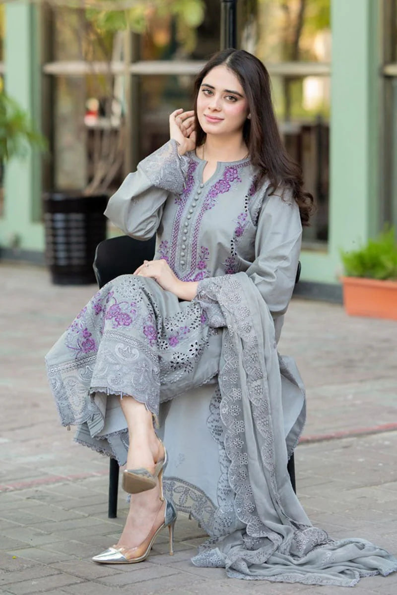 MS-170 Unstitched Fully Embroidered Lawn Suit With Bamber Embroidered Dupatta