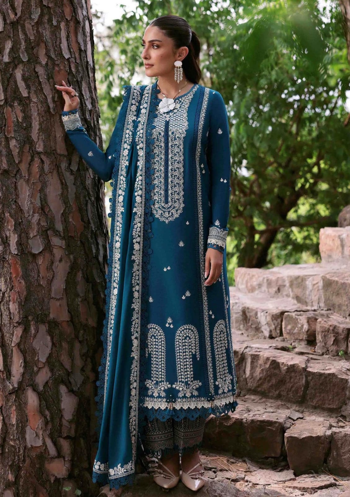 AJ-2543 Unstitched Heavy Embroidered Dhanak Suit With Embroidered Dhanak Shawl