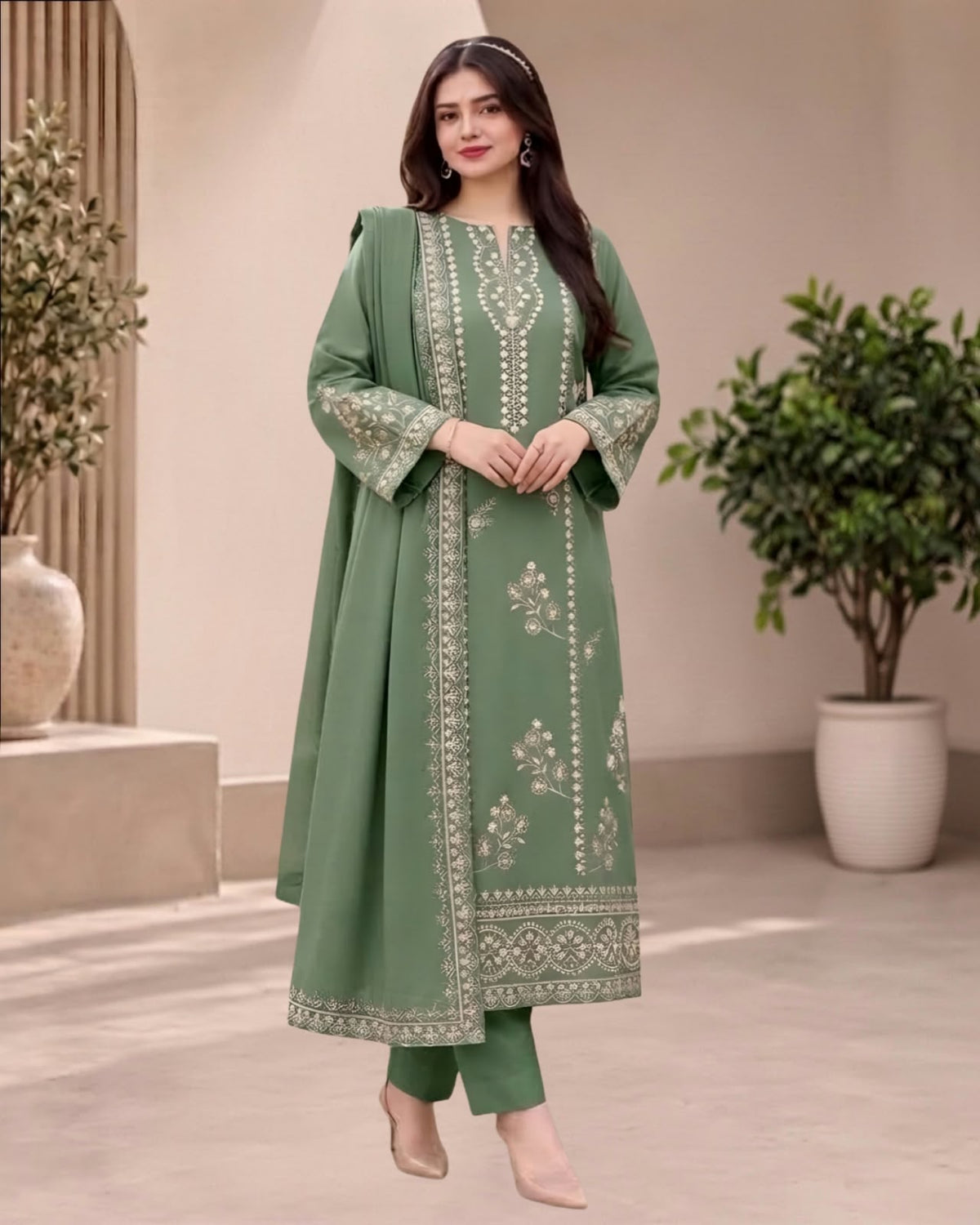 CS-900C Unstitched Heavy Embroidered Dhanak Suit With Embroidered Dhanak Shawl