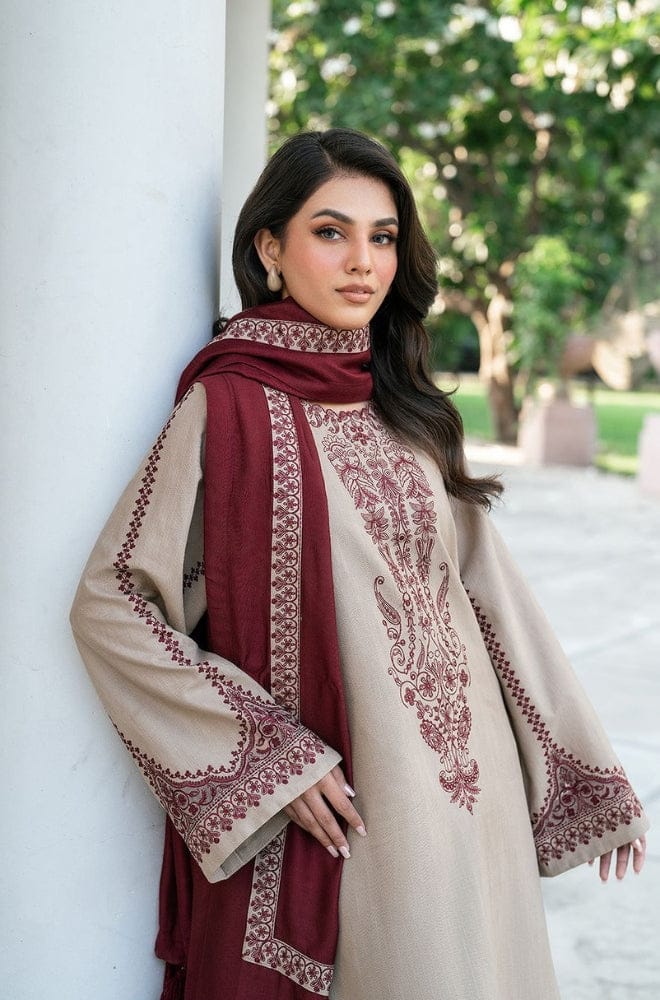 KD-910 Unstitched Heavy Embroidered Dhanak Suit With Embroidered Dhanak Shawl