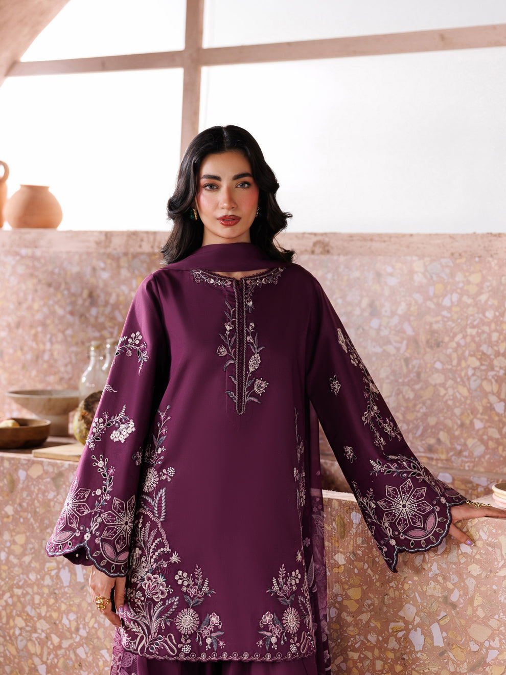IZ-2613 Unstitched Heavy Embroidered Dhanak Suit With Digital Printed Wool Shawl