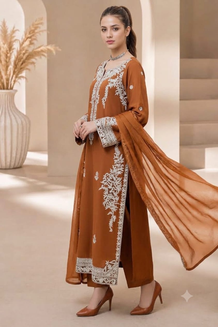 MB-2003 Unstitched Fully Embroidered Dhanak Suit With Printed Wool Shawl