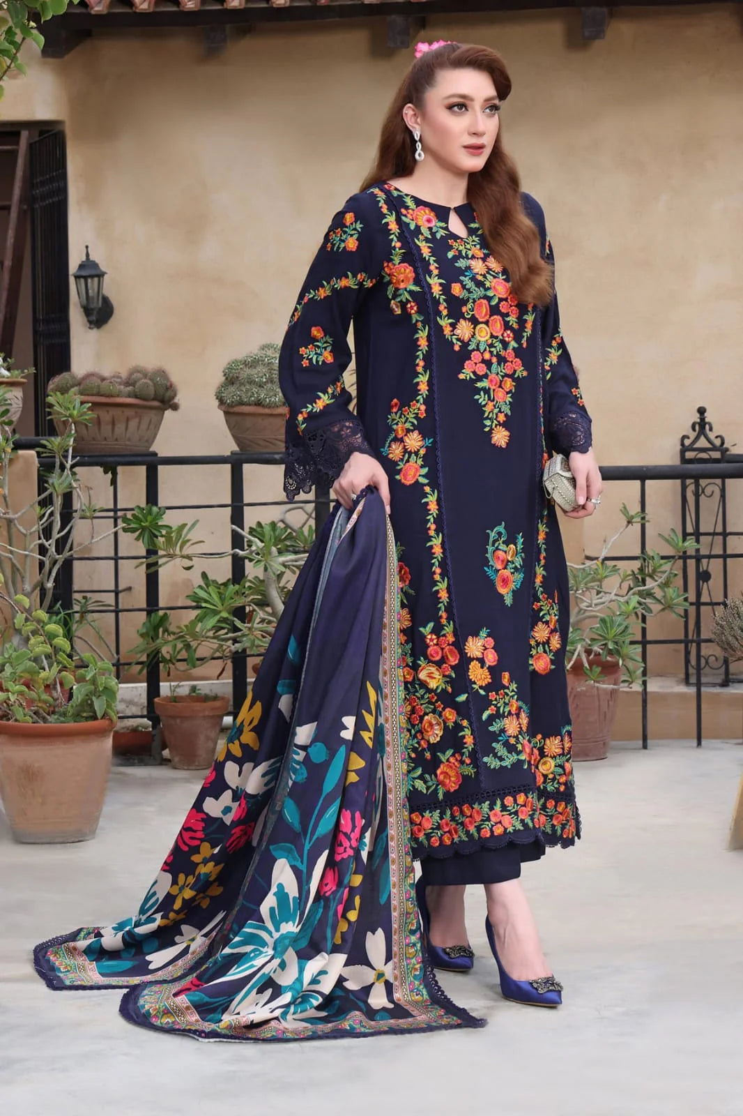 AA-18 Lawn Embroidered 3pc Suit With Cotton Lawn Digital Printed Dupatta Add to wishlist