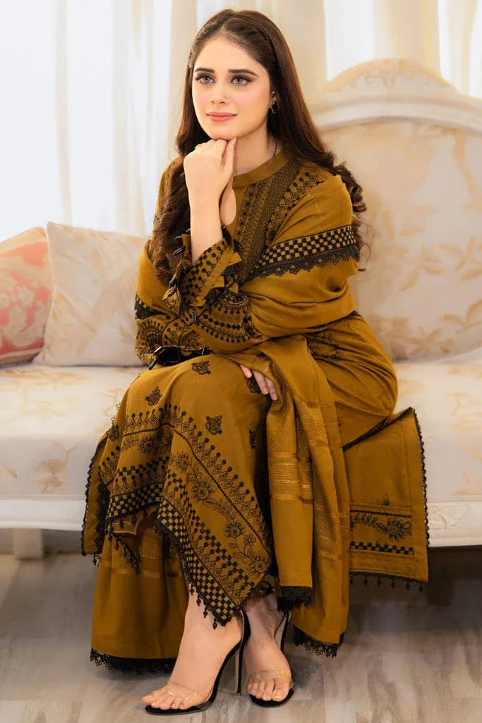 MB-100 Unstitched Fully Embroidered Dhanak Suit With Embroidered Dhanak Shawl