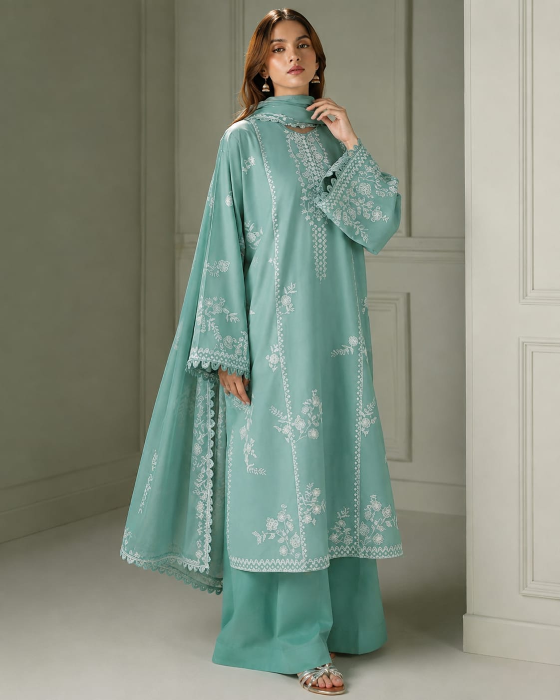 CS-900B Unstitched Heavy Embroidered Dhanak Suit With Embroidered Dhanak Shawl