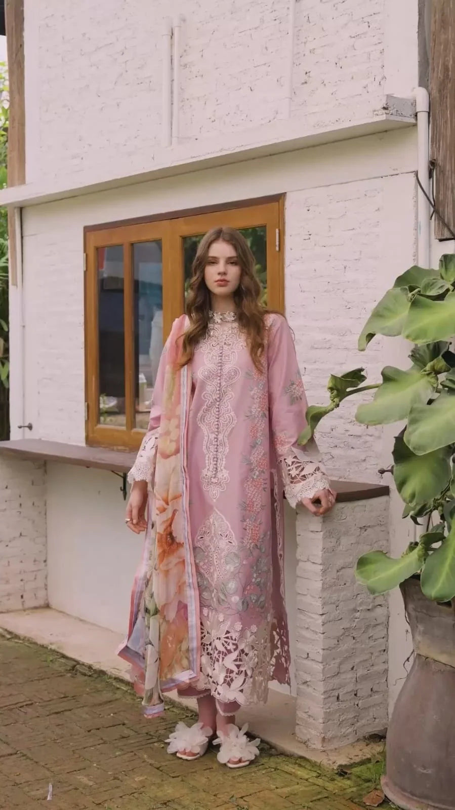 MS-2855 Lawn Unstitched fully Embroidered Shirt With Printed Silk Dupatta