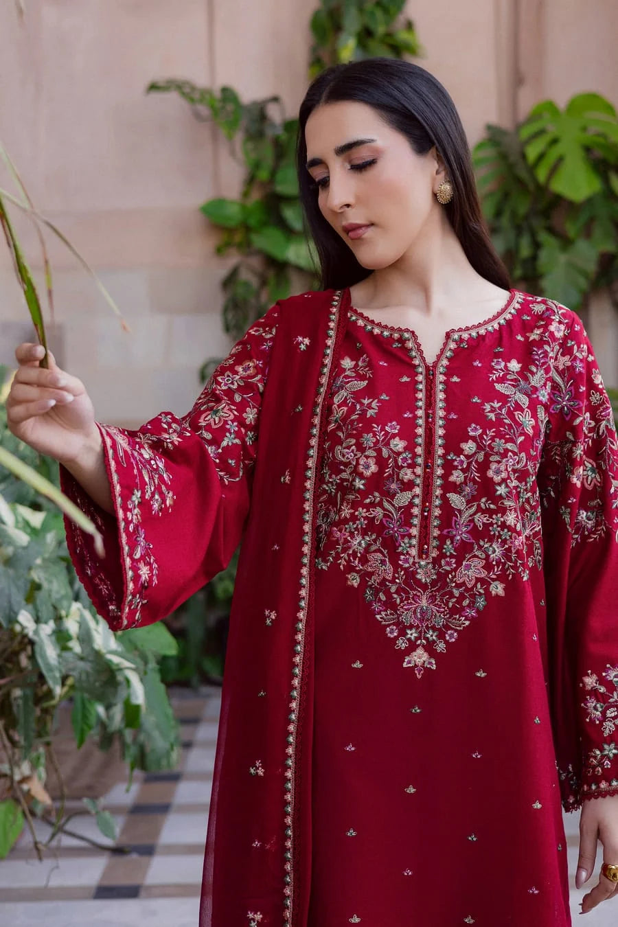 BT-2800A Unstitched Fully Embroidered Dhanak Suit With Embroidered Dhanak Shawl