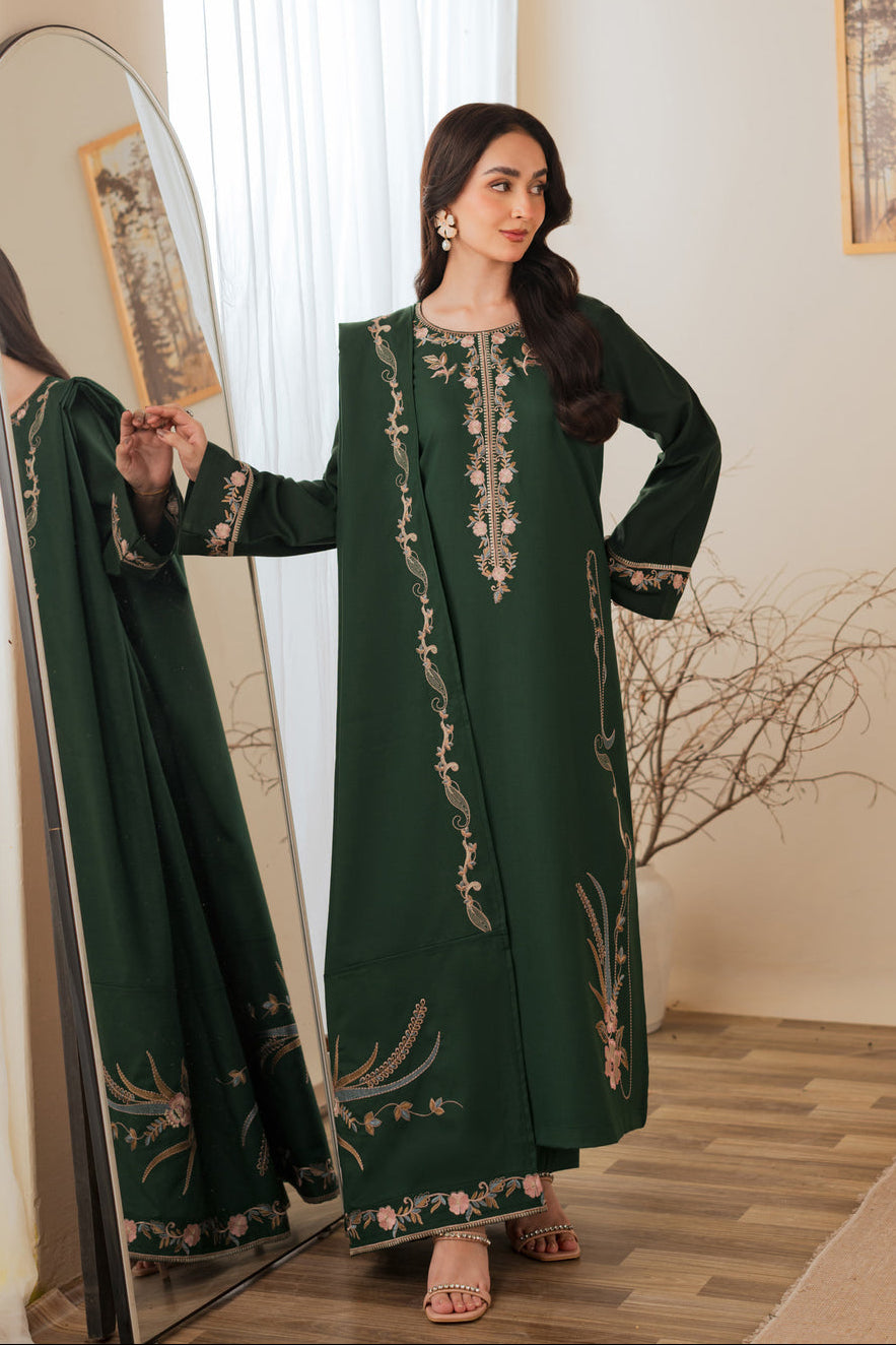 BK-2573 Unstitched Heavy Embroidered Dhanak Suit With Embroidered Dhanak Shawl