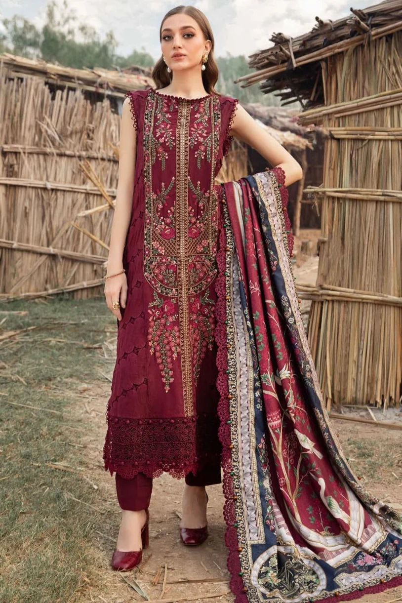 HR-515 Dhanak Embroidered Suit With Digital Printed Woolen Shawl