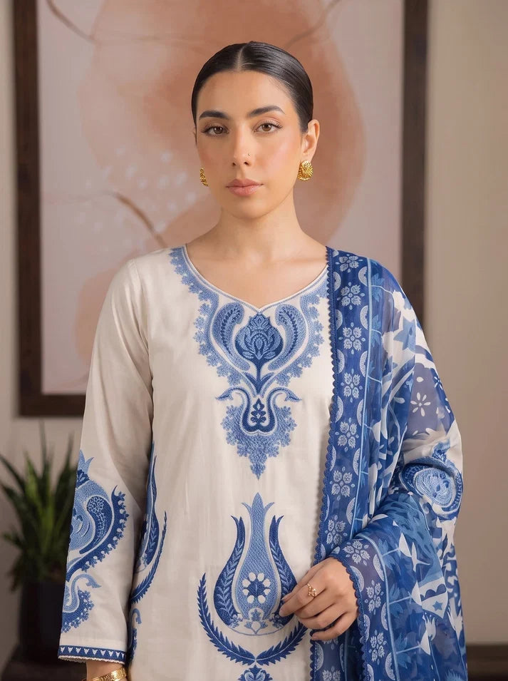 3 Piece Unstitched Heavy Embroidered Dhanak Suit ( Printed Woolen Shawl )