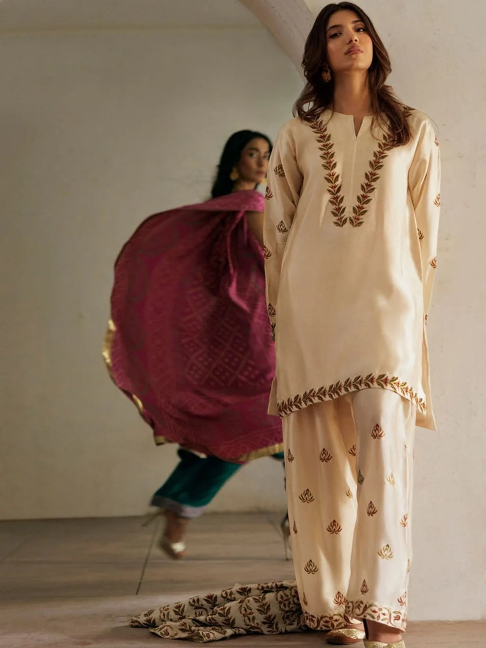 Un-Stitched Dhanak Embroidered Suit With Dhanak Embroidered Shawl