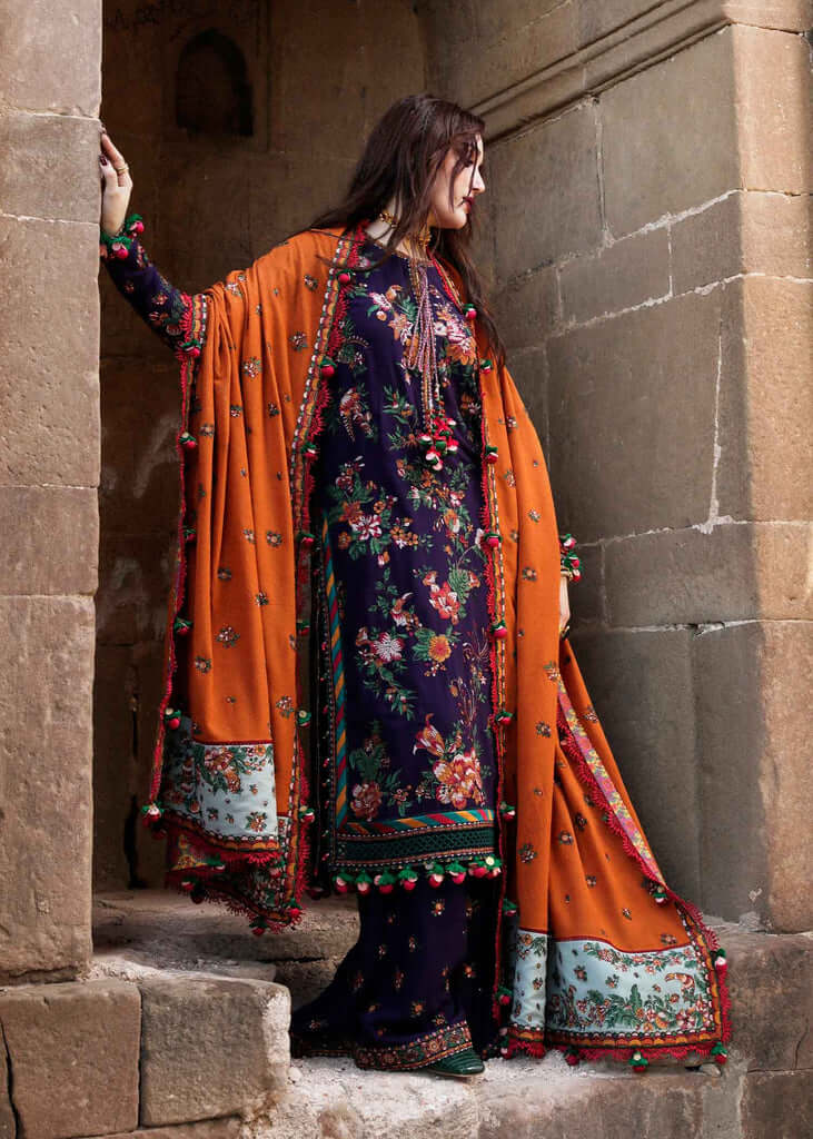 AJ-680 Unstitched Heavy Embroidered Dhanak Suit Embroidered Dhanak Shawl