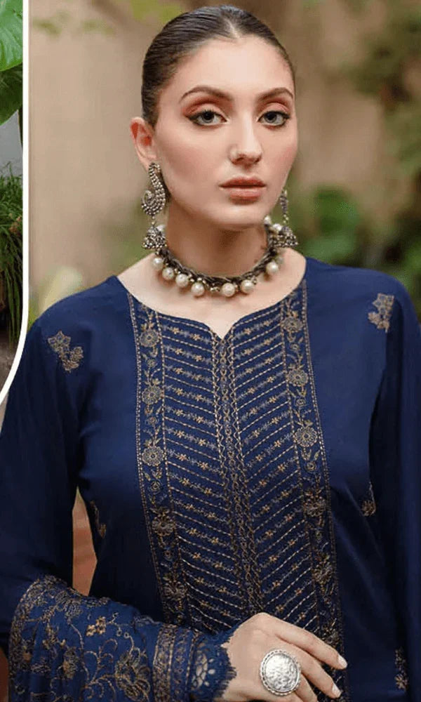 MR-605 Unstitched Embroidered Dhanak Wool Suit With Embroidered Dhanak Shawl