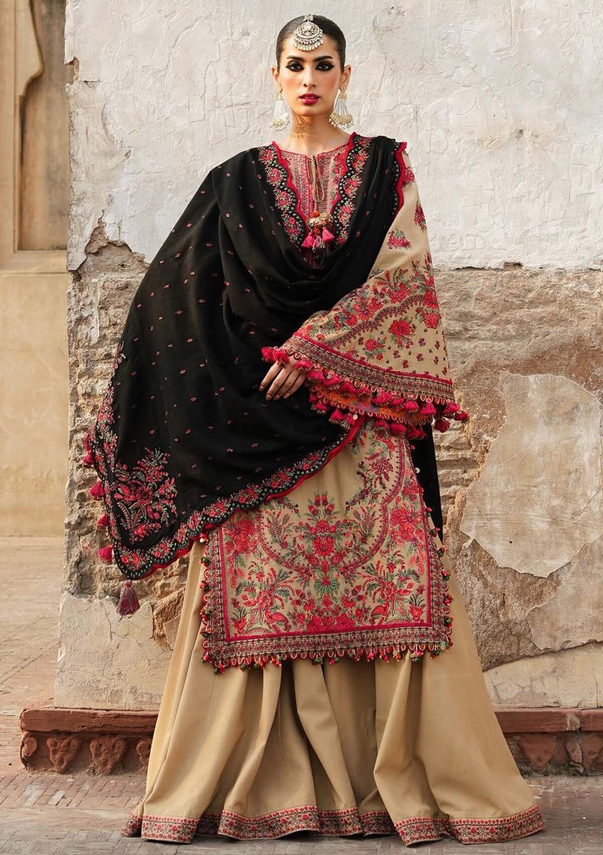 BR-690 Unstitched Heavy Embroidered Dhanak Suit Embroidered Dhanak Shawl