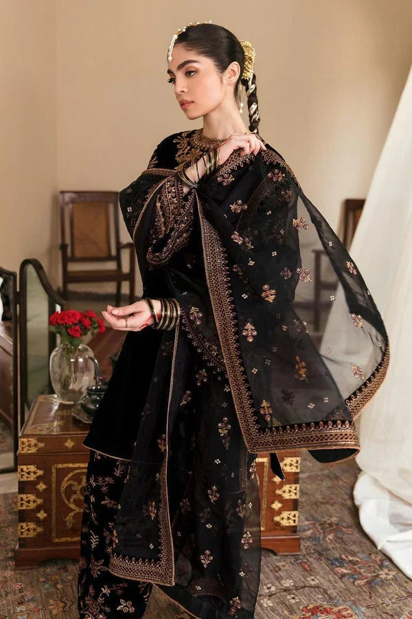 BR-804 Sequence Embroidered 9000 Micro Velvet 3Pc With Organza Embroidered Dupatta