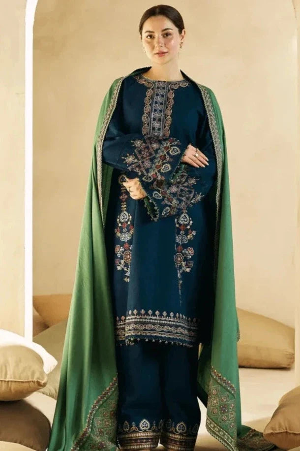 BR-840 Embroidered 3Pc Dhanak Suit With Dhanak Embroidered Dupatta