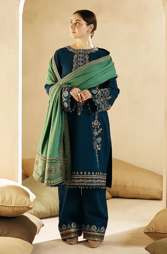 BR-840 Embroidered 3Pc Dhanak Suit With Dhanak Embroidered Dupatta