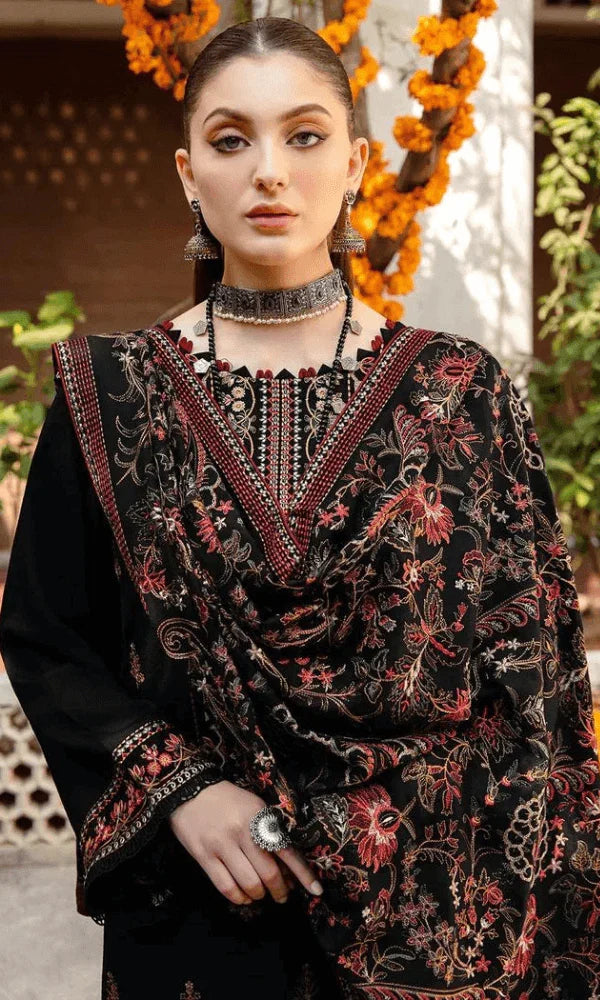 RM-650 Unstitched Heavy Embroidered Dhanak Suit With Embroidered Dhanak Shawl