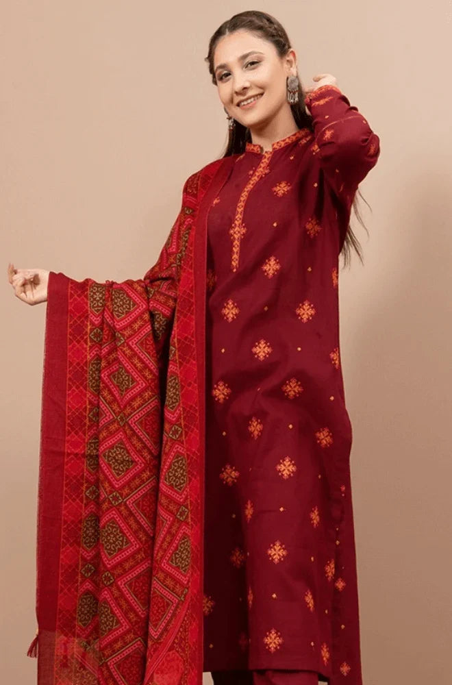 BR-750 Unstitched Embroidered Dhanak Suit Printed Woolen Shaw