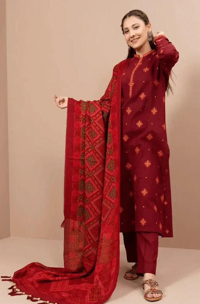 BR-750 Unstitched Embroidered Dhanak Suit Printed Woolen Shaw