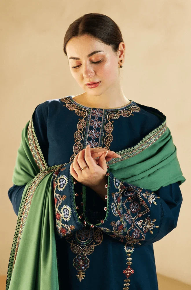 BR-840 Embroidered 3Pc Dhanak Suit With Dhanak Embroidered Dupatta