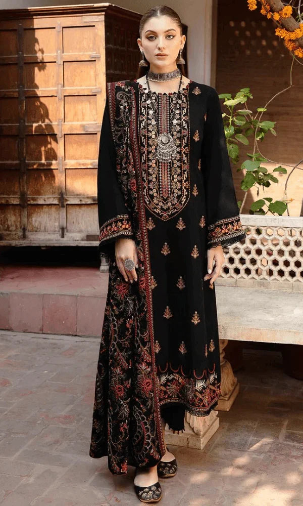 RM-650 Unstitched Heavy Embroidered Dhanak Suit With Embroidered Dhanak Shawl