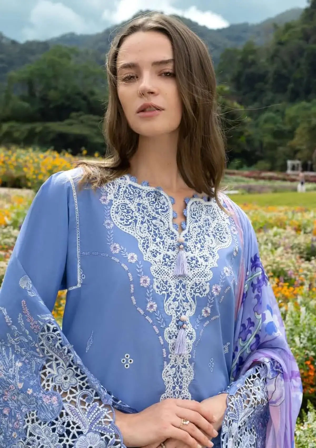 MS-2780 Lawn Unstitched Embroidered 3pc Suit With Monar Digital Printed Dupatta