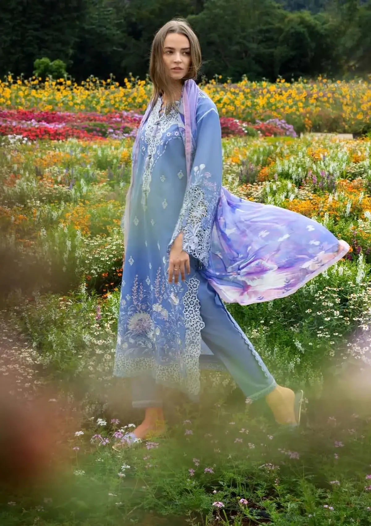 MS-2780 Lawn Unstitched Embroidered 3pc Suit With Monar Digital Printed Dupatta