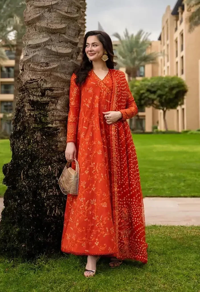 FS-1005 Lawn Unstitched Fully Embroidered Fabric With Printed Chiffon Dupatta 4 Sided Embroidered Lace