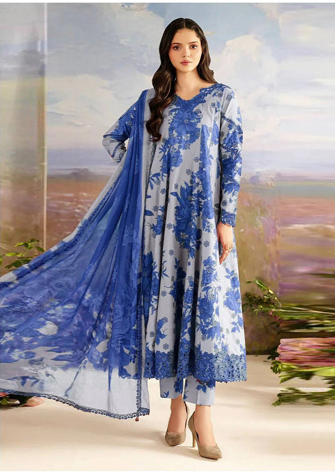 Digital Printed Khaddar Suit 3pc with Khaddar Digital Printed Dupatta & Embroidered Patches