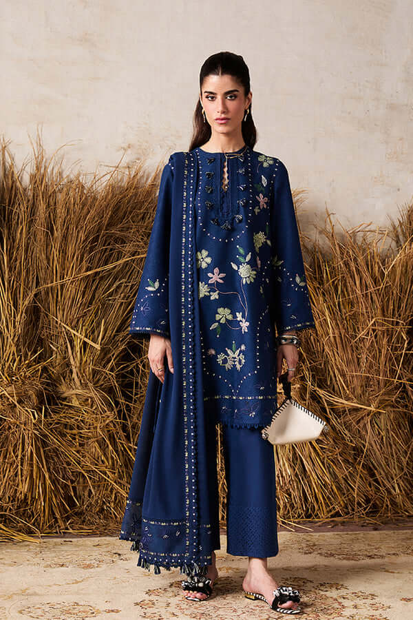 SP-985 Unstitched Heavy Embroidered Dhanak Suit ( Four-sided Embroidered Dhanak Shawl )