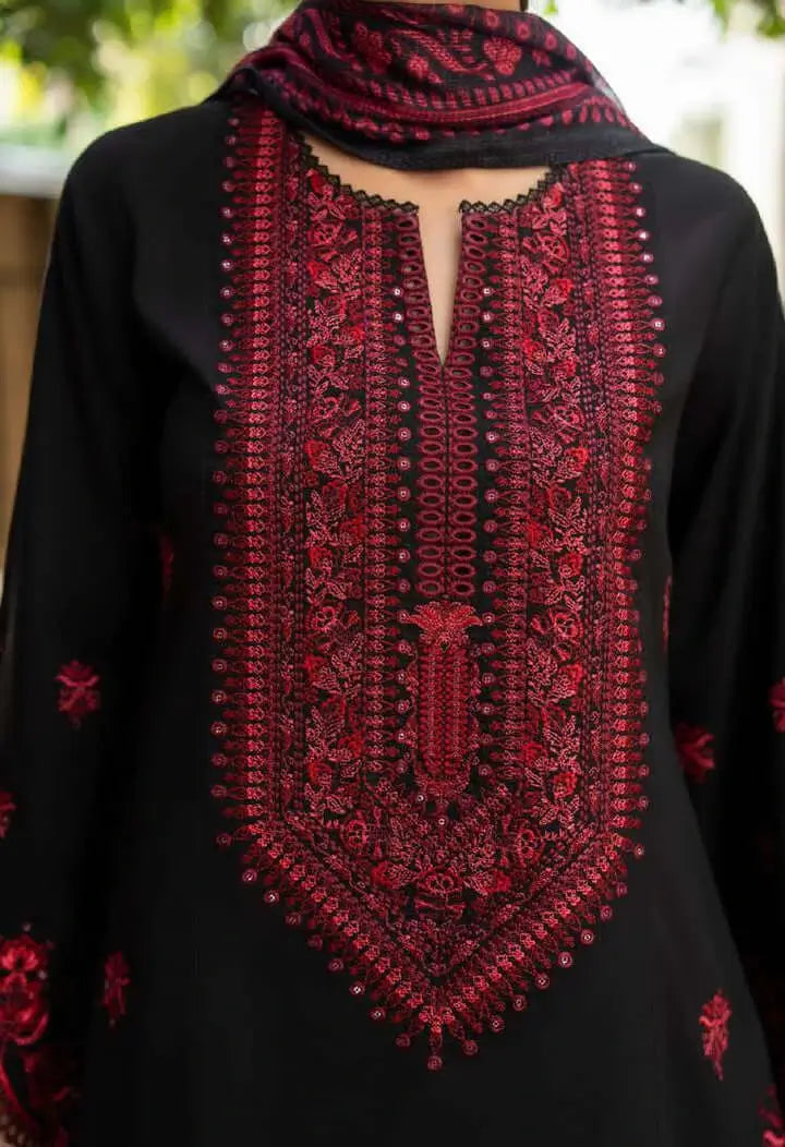 3 Piece Unstitched Heavy Embroidered Dhanak Suit ( Fine Printed Dhanak Shawl )