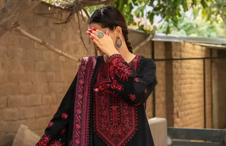 3 Piece Unstitched Heavy Embroidered Dhanak Suit ( Fine Printed Dhanak Shawl )