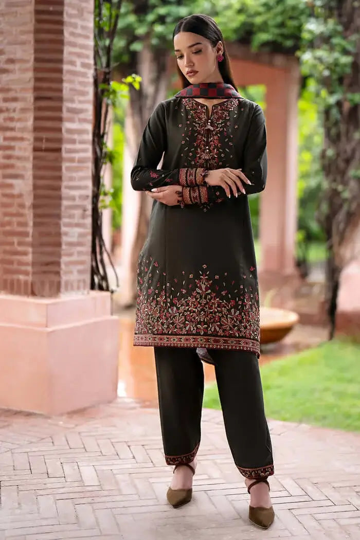 JZ-3035 Unstitched Heavy Embroidered Dhanak Suit With Printed Woolen Shawl