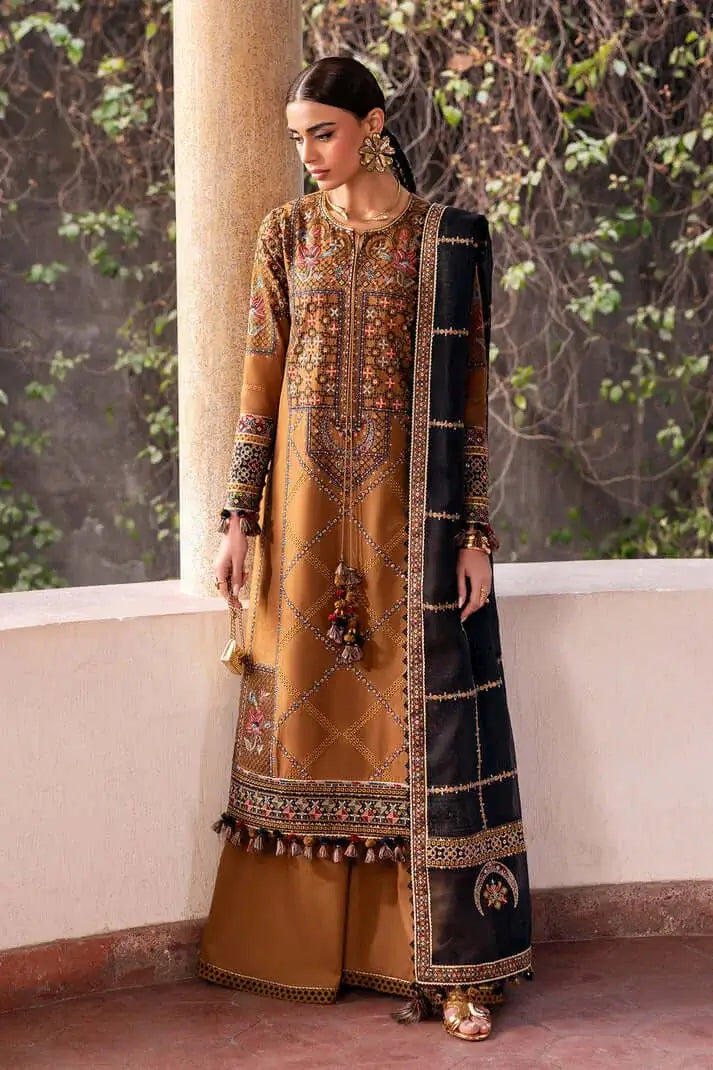 JZ-2920 Unstitched Heavy Embroidered Dhanak Suit With Four-sided Embroidered Dhanak Shawl