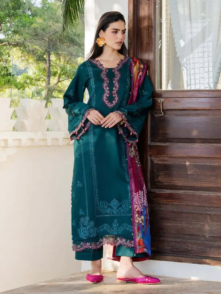 Unstitched Heavy Embroidered Dhanak Suit ( Printed Woolen Shawl )