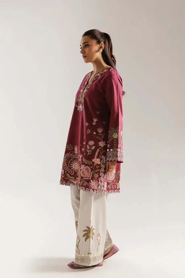 2 Piece - Unstitched Fully Embroidered Dhanak Suit With Embroidered Trouser