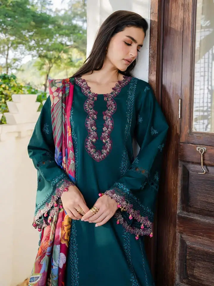 Unstitched Heavy Embroidered Dhanak Suit ( Printed Woolen Shawl )