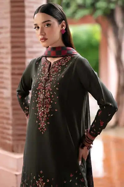JZ-3035 Unstitched Heavy Embroidered Dhanak Suit With Printed Woolen Shawl