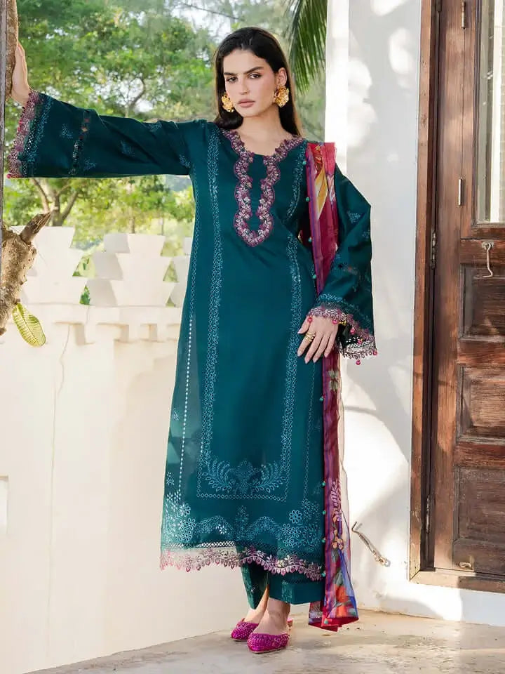 Unstitched Heavy Embroidered Dhanak Suit ( Printed Woolen Shawl )
