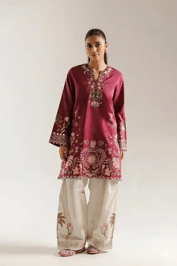 2 Piece - Unstitched Fully Embroidered Dhanak Suit With Embroidered Trouser