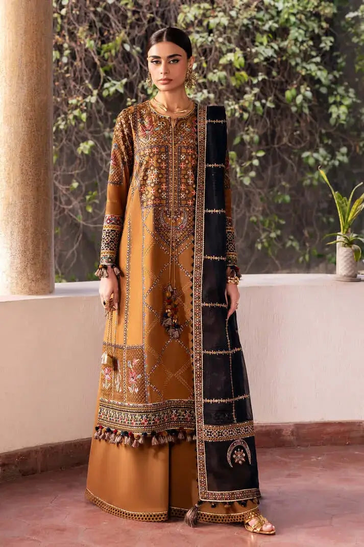 JZ-2920 Unstitched Heavy Embroidered Dhanak Suit With Four-sided Embroidered Dhanak Shawl