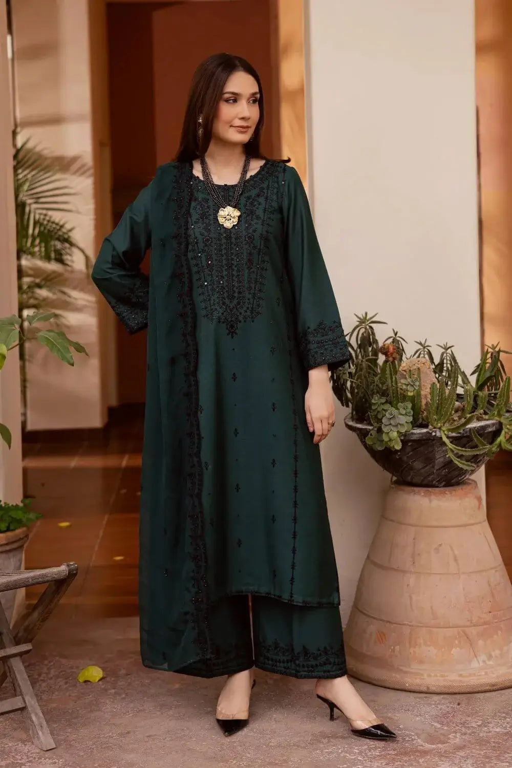 BT-3085 Unstitched Heavy Embroidered Dhanak Suit With Four-sided Embroidered Dhanak Shawl