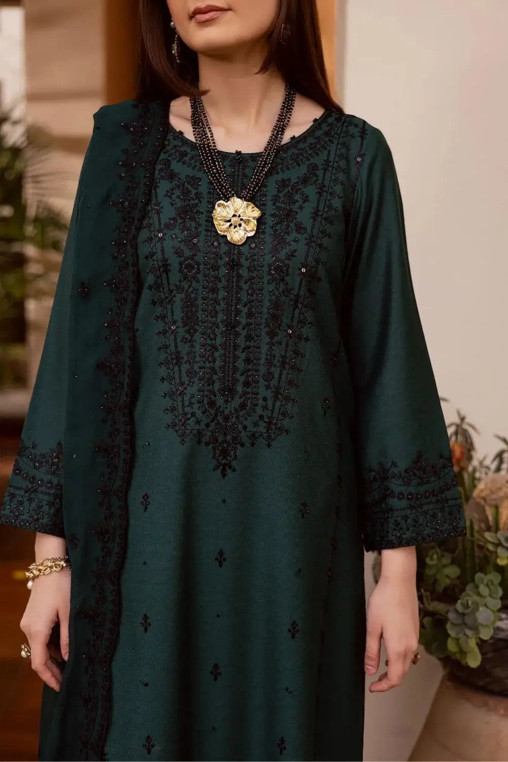 BT-3085 Unstitched Heavy Embroidered Dhanak Suit With Four-sided Embroidered Dhanak Shawl