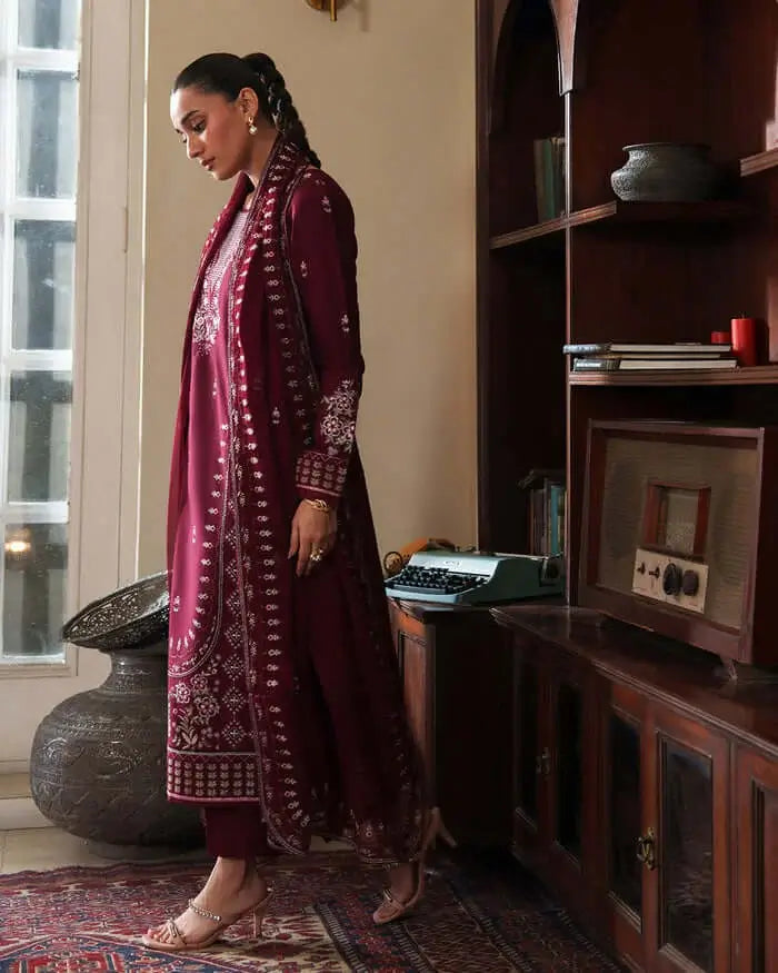 CR-2970 Unstitched Heavy Embroidered Dhanak Suit With Four-sided Embroidered Dhanak Shawl