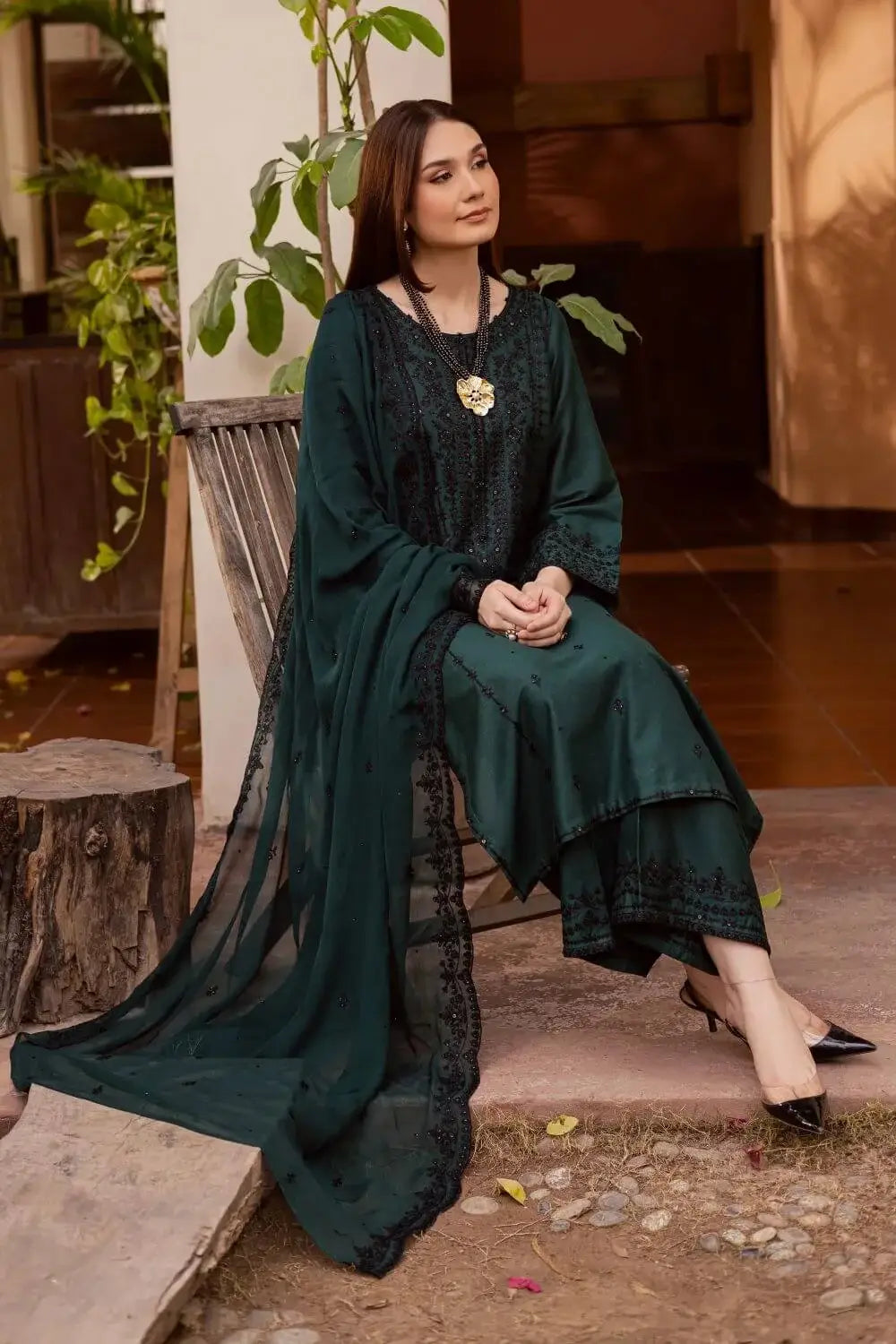 BT-3085 Unstitched Heavy Embroidered Dhanak Suit With Four-sided Embroidered Dhanak Shawl