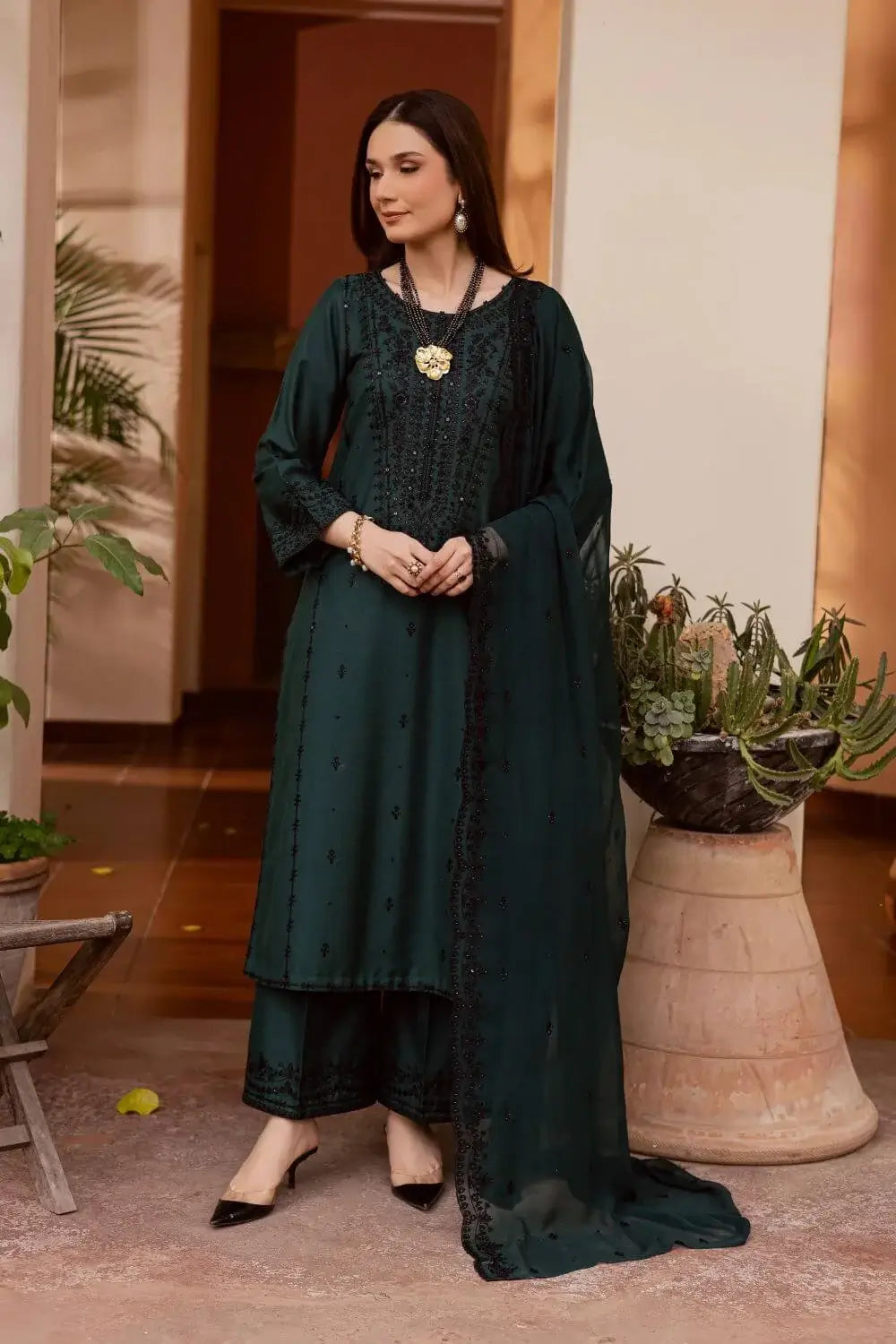 BT-3085 Unstitched Heavy Embroidered Dhanak Suit With Four-sided Embroidered Dhanak Shawl