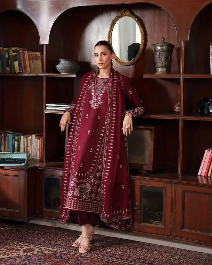 CR-2970 Unstitched Heavy Embroidered Dhanak Suit With Four-sided Embroidered Dhanak Shawl